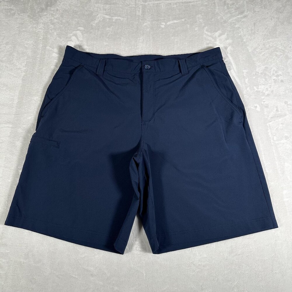 Columbia Shorts Men Size W38 L10 Navy Blue Chino Slash Pockets PFG Fishing EUC